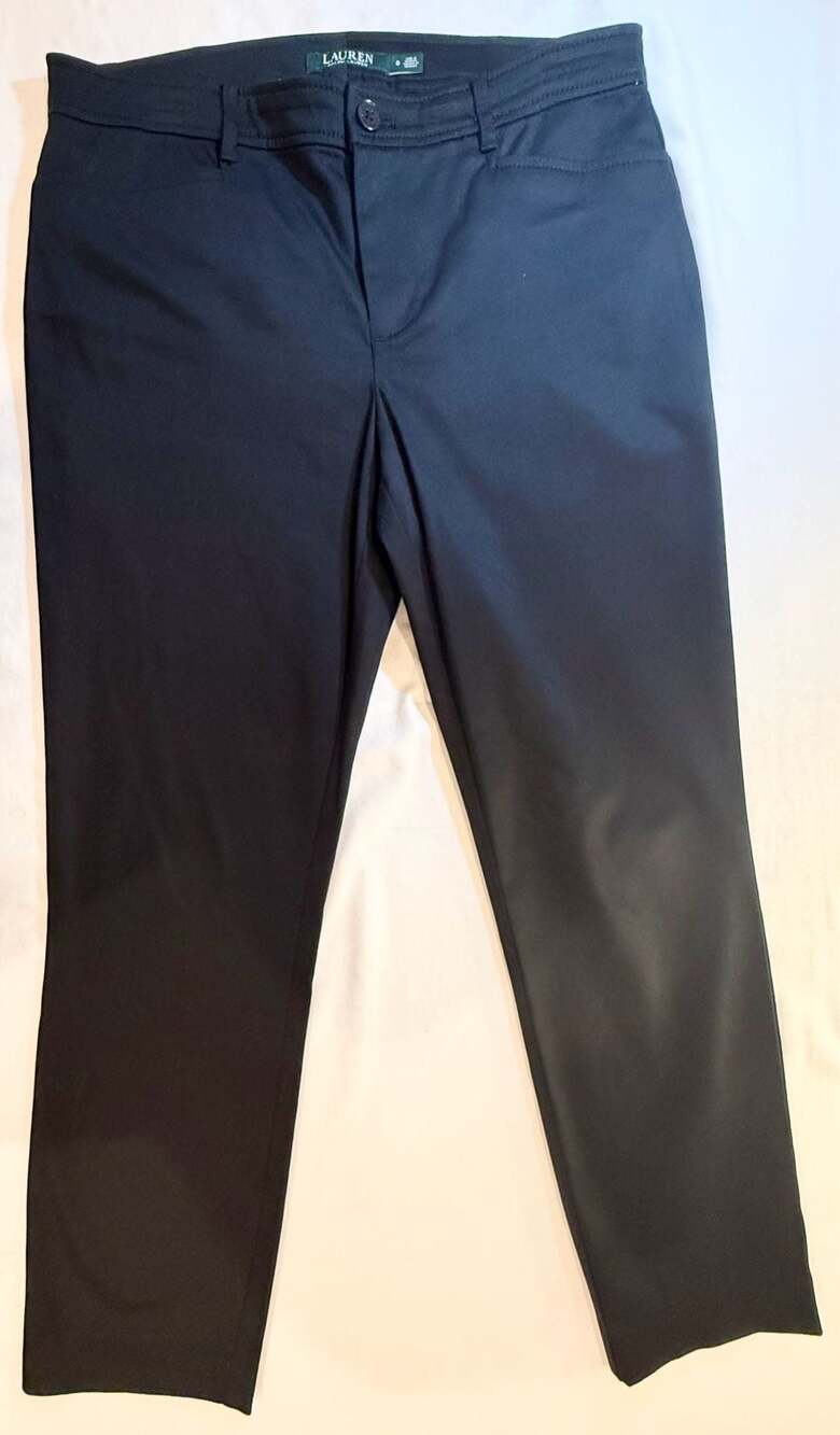 Ralph Lauren Women's Black Stretch Twill Straight Leg Trousers - Size 8
